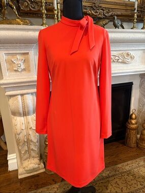 CALVIN KLEIN Women’s Orange Tie-Neck Long Sleeve Dress size 4 NWOT